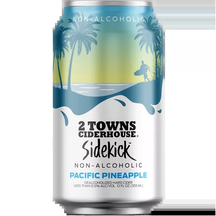 2 Towns Ciderhouse Sidekick Pacific Pineapple Non-Alcoholic Cider, Oregon