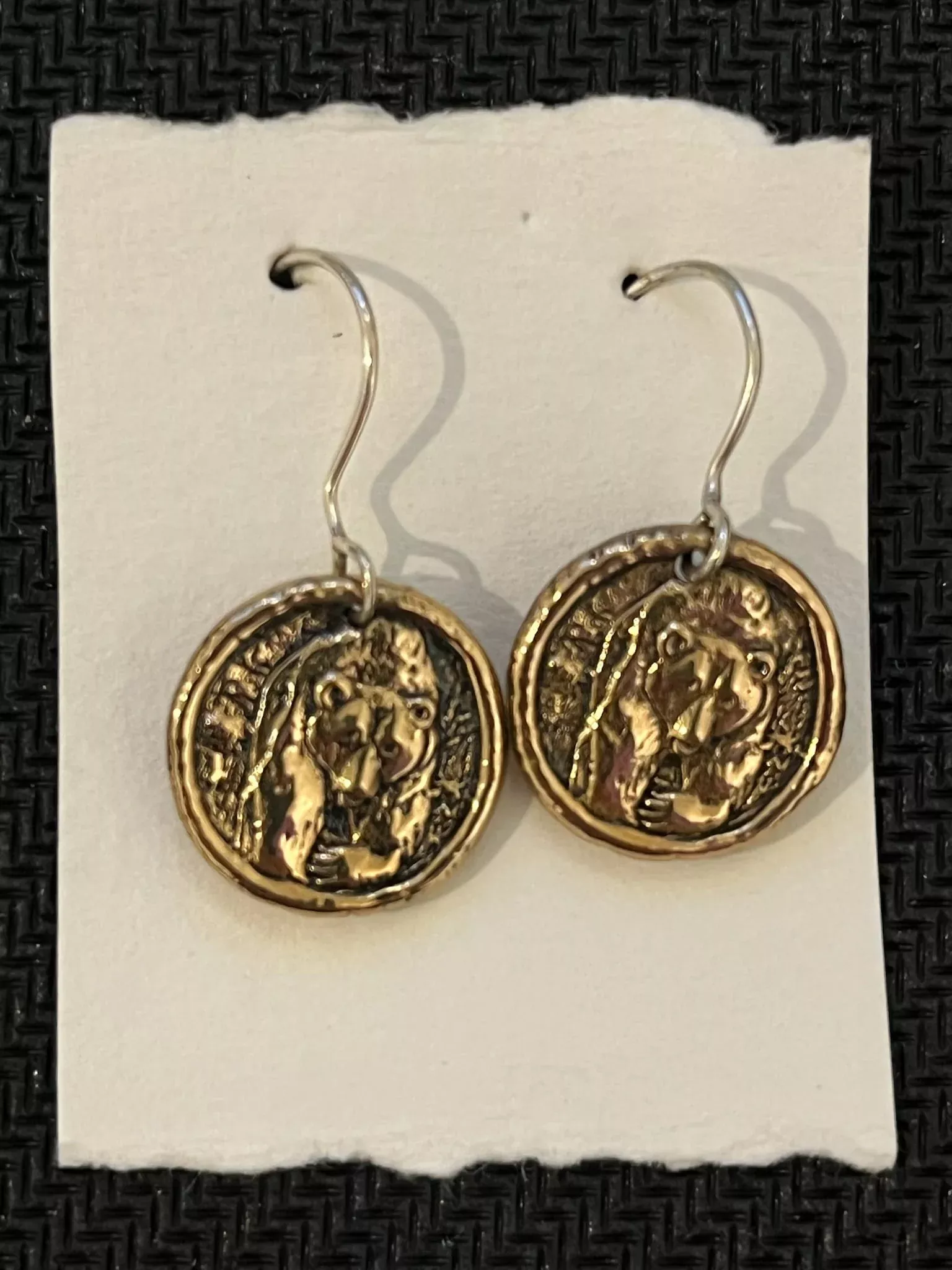 Bear Fearlessness Medallion Coin Drop Earrings – Strength & Confidence Symbol