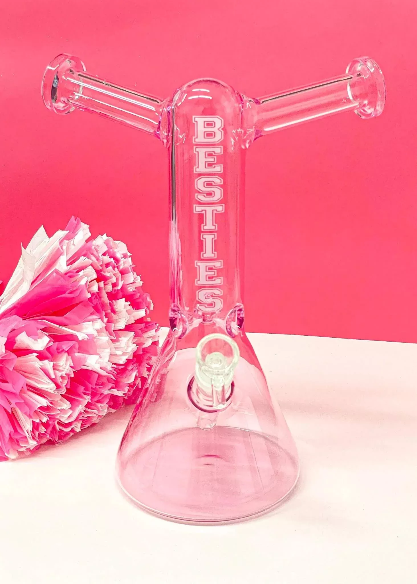 Besties Double Beaker Bong – Pink Glass Duo Mouthpiece by CannaStyle