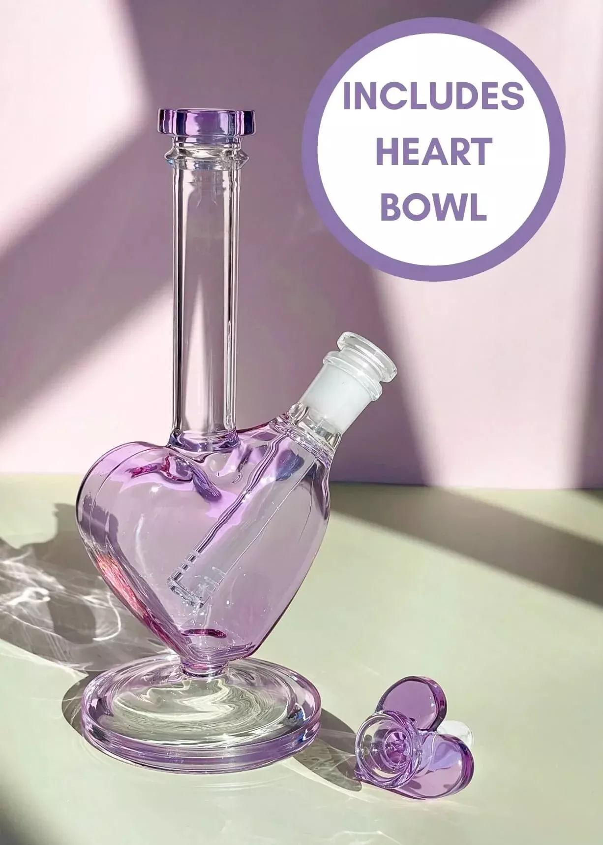Canna Style Heart Bong – Pink or Lavender Glass Water Pipe