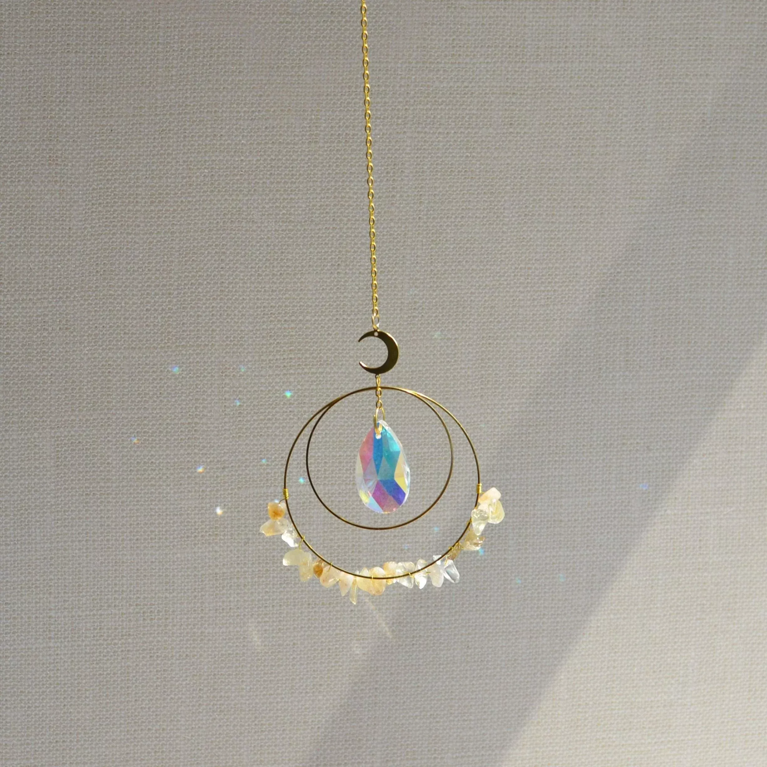 Crescent & Sun Crystal Suncatcher | Prism Light & Positive Energy