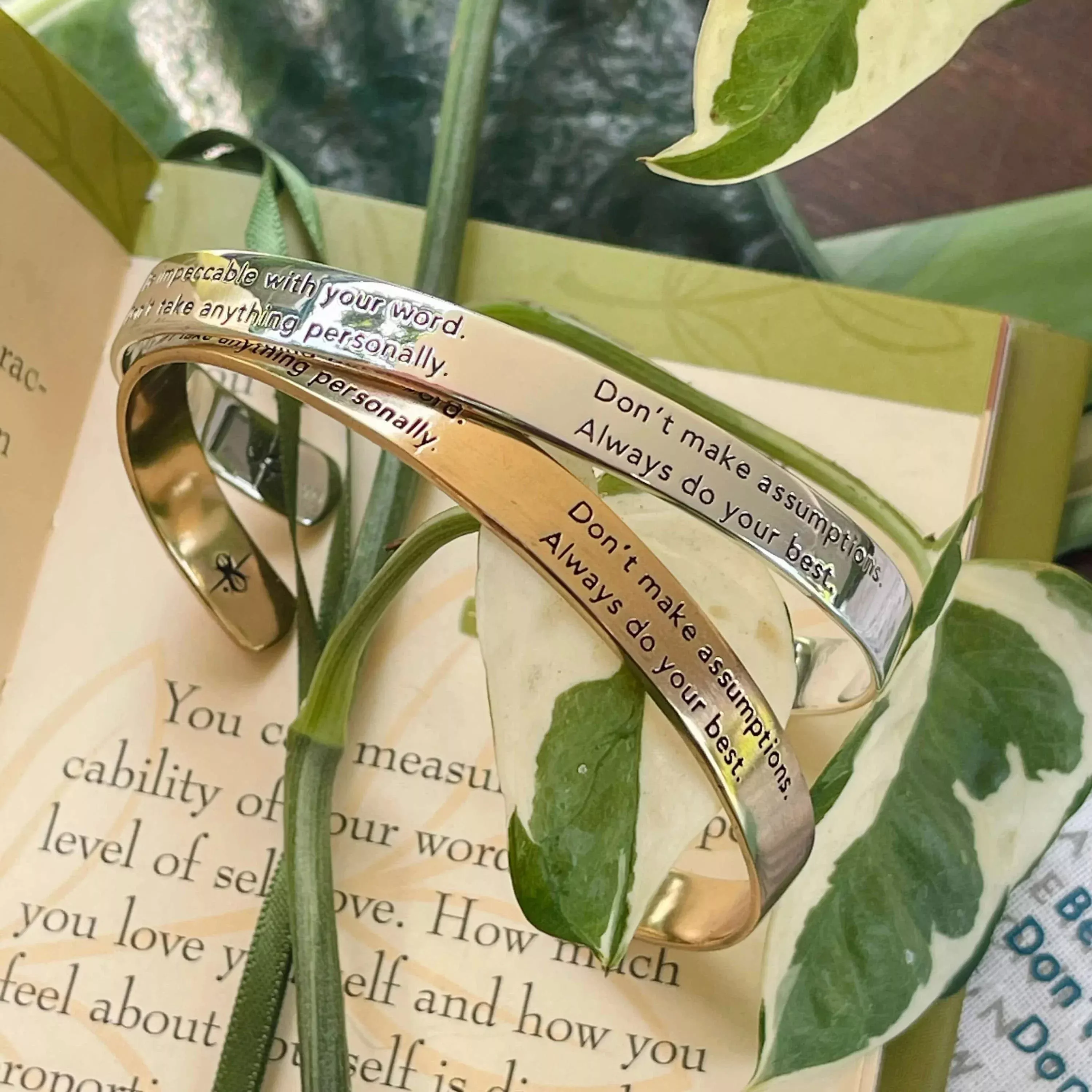Four Agreements Cuff – Engraved Bronze or Sterling Silver