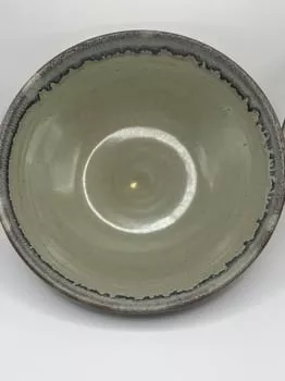 Grey Bowl with Blue & Red Accents – 8.5” Handcrafted by Mike Teal