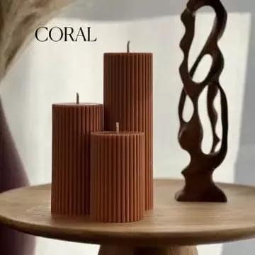 Ribbed Pillar Candle Set of 3 | Hand-Poured Soy Candles