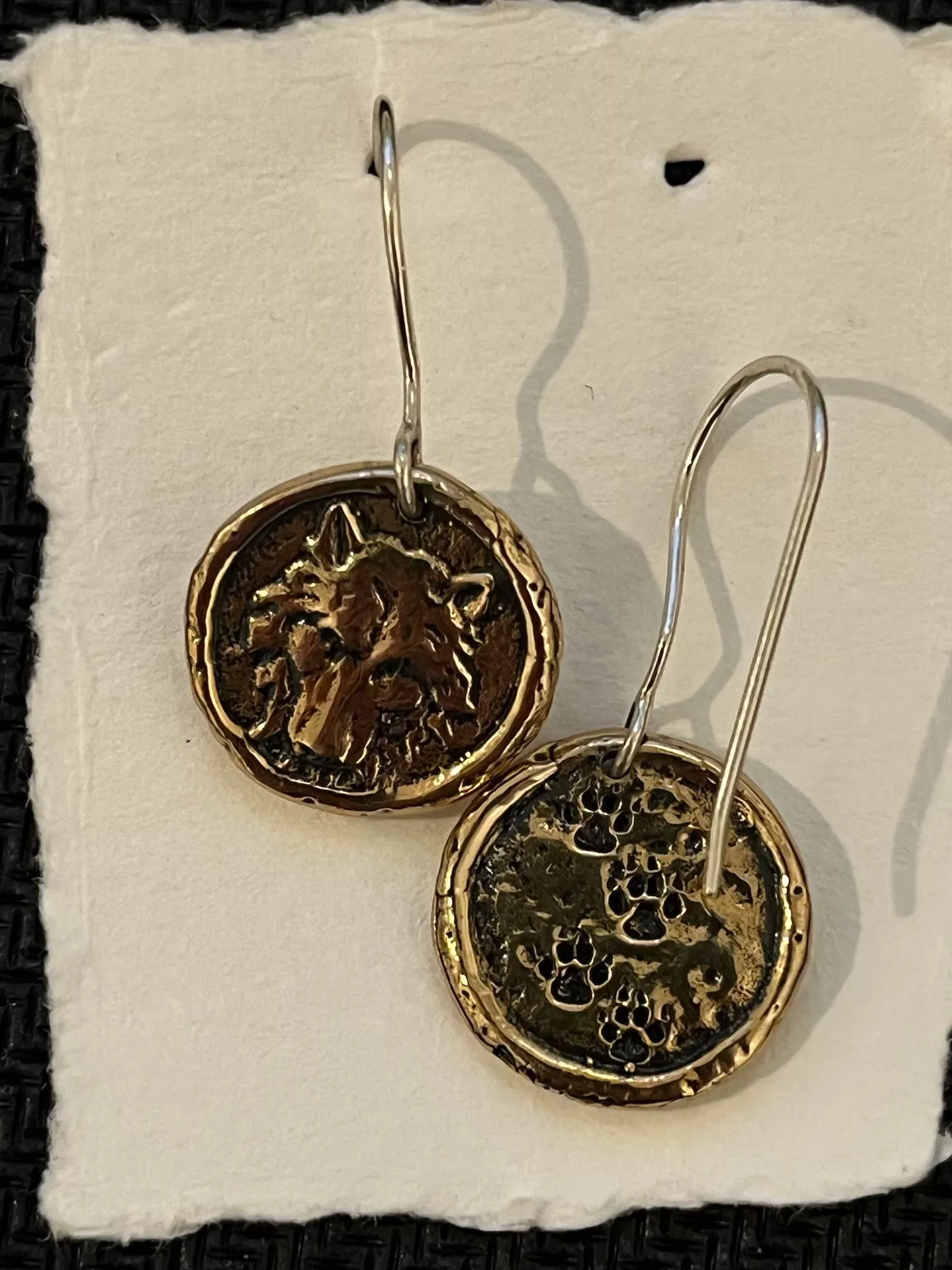 Wolf COURAGE Coin Drop Earrings - Bronze